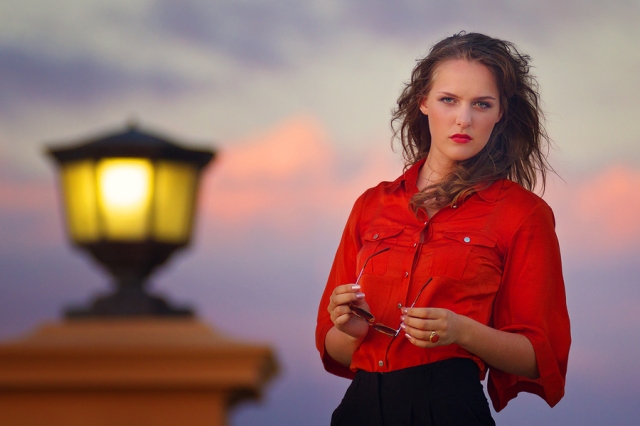 Model photographed at sunset